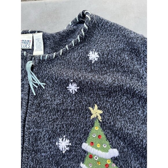 Main Street Blues Vintage 90s Christmas Holiday Knit Zip Cardigan Sweater 3X - Picture 7 of 14